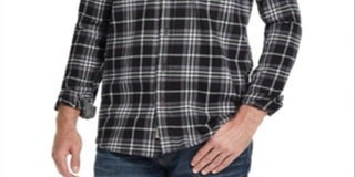 Weatherproof Men's Plaid Collared Dress Shirt Black Size XXX-Large
