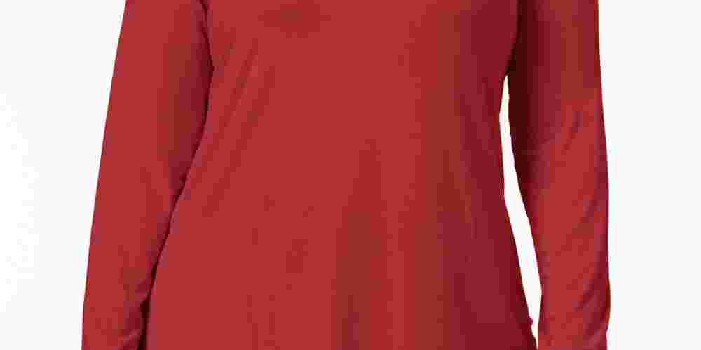 JM Collection Women's Red Solid Long Sleeve Turtle Neck Blouse Top Red Size 2X