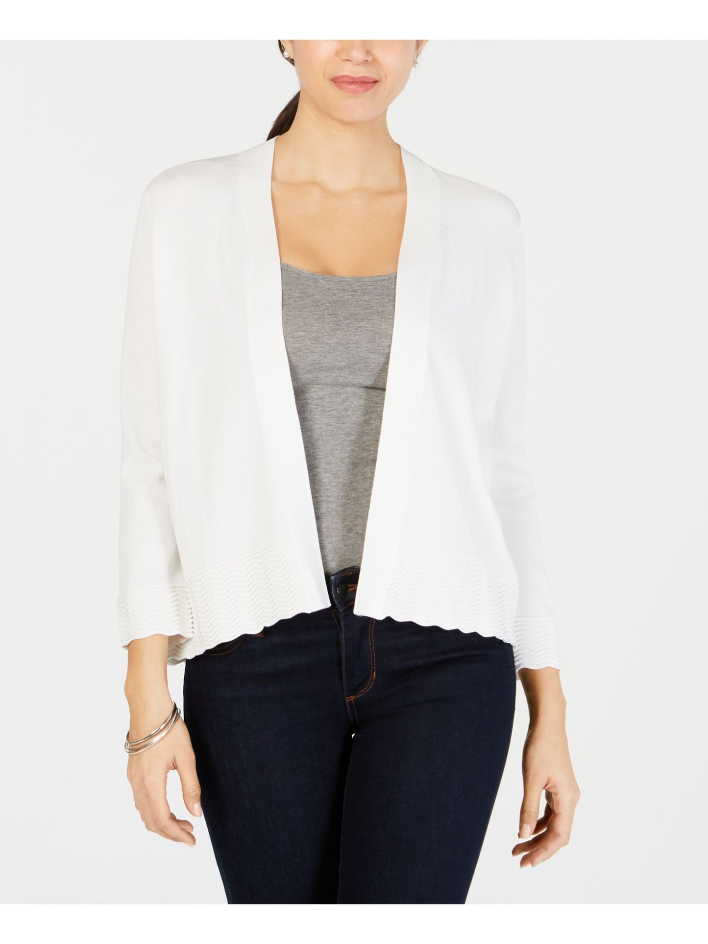 Charter Club Women's 3/4 Sleeve Open Cardigan Top White Size Petite X-Large