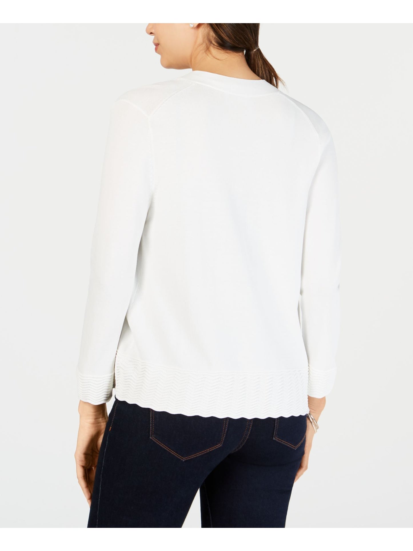 Charter Club Women's 3/4 Sleeve Open Cardigan Top White Size Petite X-Large