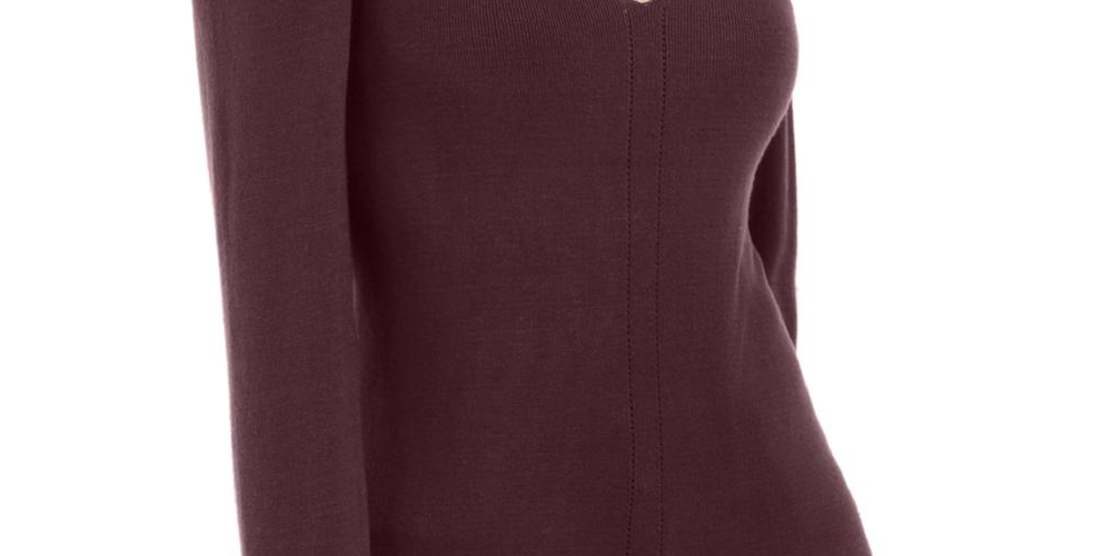 INC International Concepts Women'sV Neck Puff Sleeves Tunic Sweater Red Size Petite Small