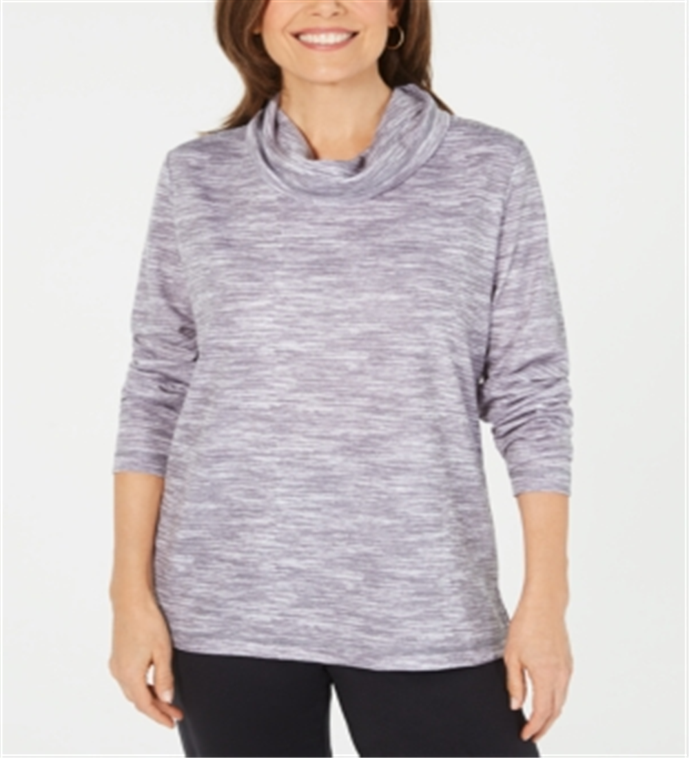 Karen Scott Women's Funnel Neck Space Dyed Top Smoke Gray Size Petite XL
