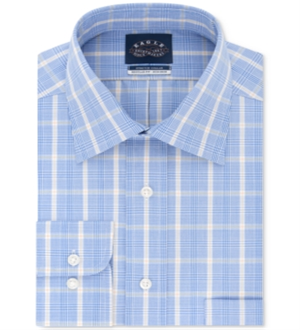Eagle Men's Plaid Collared Dress Shirt Blue Size 17.5X32X33
