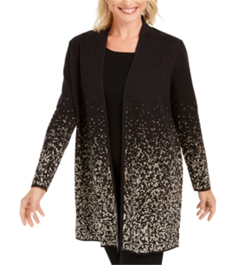 JM Collection Women's Ombre Jacquard Coatigan Black Size Petite