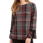 Charter Club Women's Plaid Contrast Trim Top Black Size Large