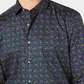 Bar III Men's Easy Care Graphic Collared Slim Fit Cotton Dress Shirt Blue Size 15.5X32-33