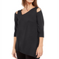 Alfani Women's Asymmetrical Cut Out Top Black  Size Petite S