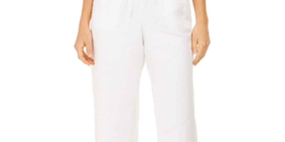 Charter Club Women's Linen Capri Tie Waist Pants Gray -Black Size Small