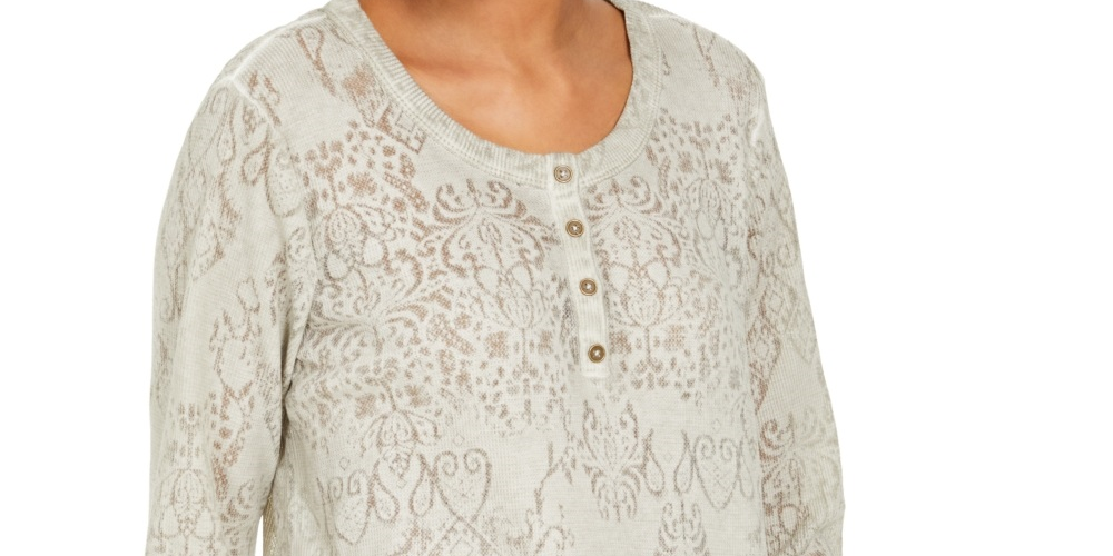 Style & Co Women's Lace Henley Top Gray Size Large