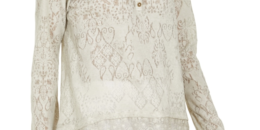 Style & Co Women's Lace Henley Top Gray Size Large