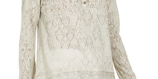 Style & Co Women's Lace Henley Top Gray Size Large