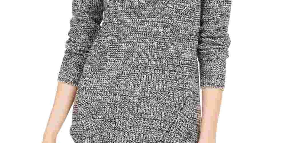 Style & Company Women's Herringbone Long Sleeve Turtle Neck Blouse Sweater Black Size Petite Small