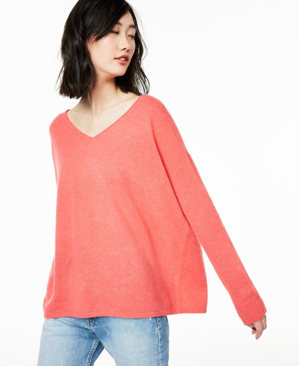 Charter Club Women's V-Neck Pure Cashmere Sweater Red Size Small
