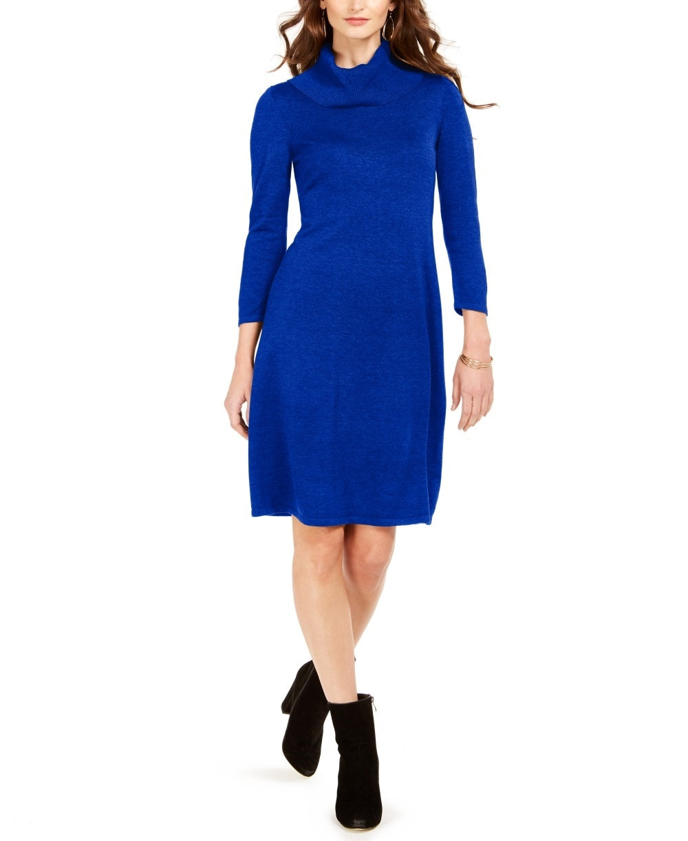 Nine West Women's Cowlneck Sweater Dress Blue Size Large
