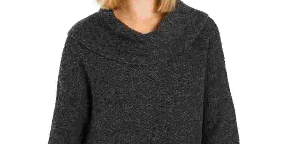 Style & Company Women's Textured Long Sleeve Cowl Neck Sweater Gray Size Petite Medium