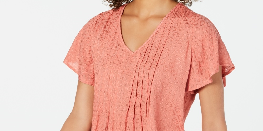 Style & Co Women's Textured Flutter Sleeve Top Orange Size XX-Large