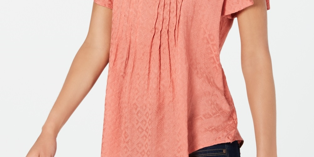 Style & Co Women's Textured Flutter Sleeve Top Orange Size XX-Large