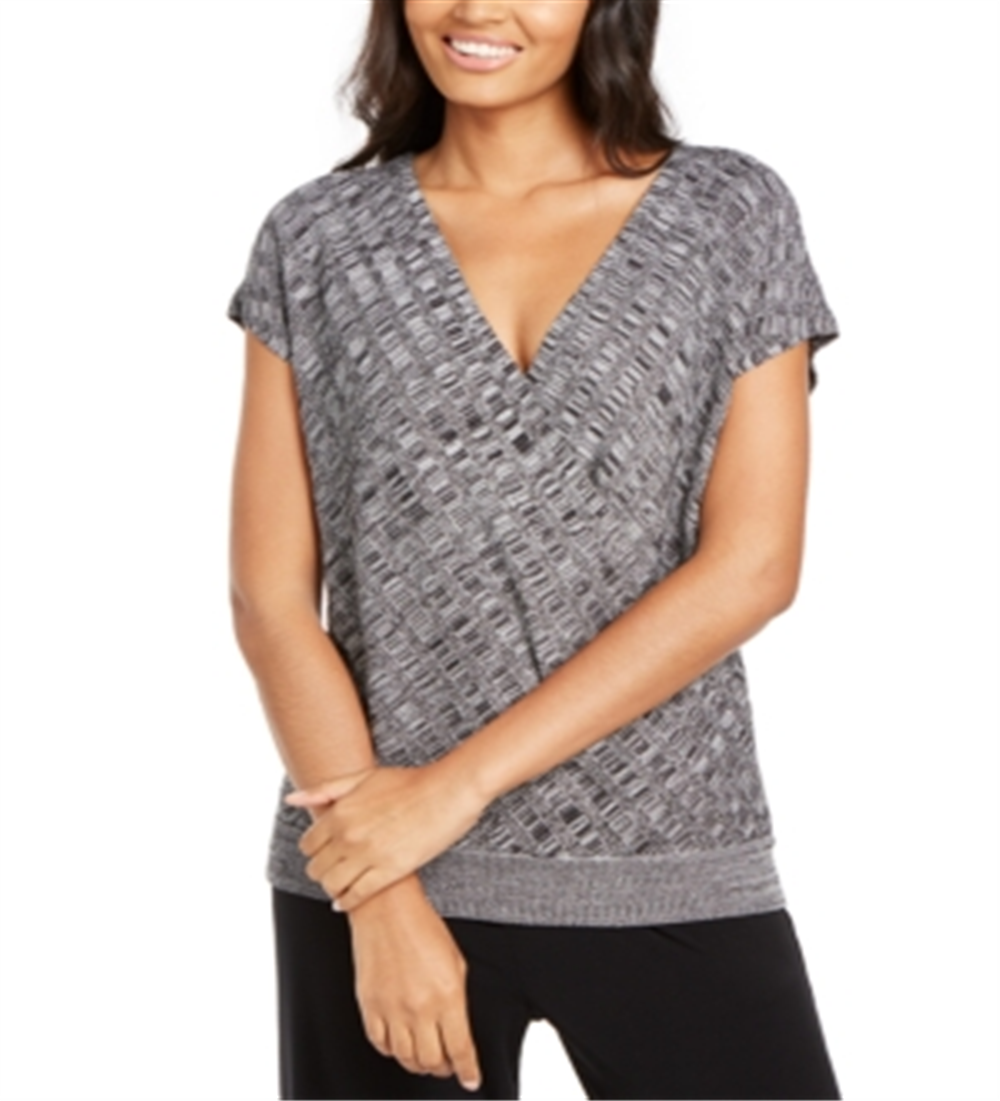 Alfani Women's Textured Surplice Sweater Black - White Size Petite Medium