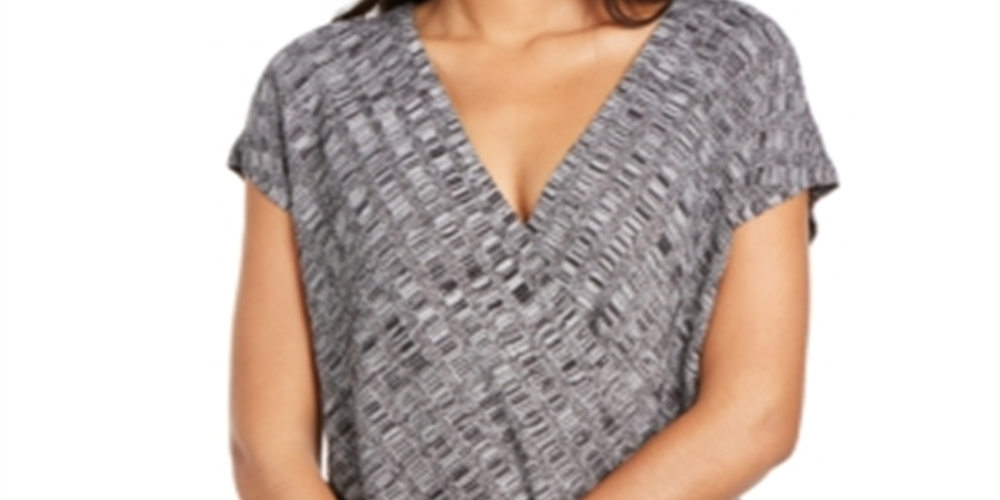 Alfani Women's Textured Surplice Sweater Black - White Size Petite Medium