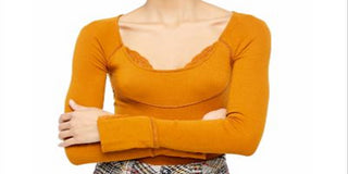 Free People Women's Bit of Lace Ribbed Layering Pullover Top Brown Size Medium