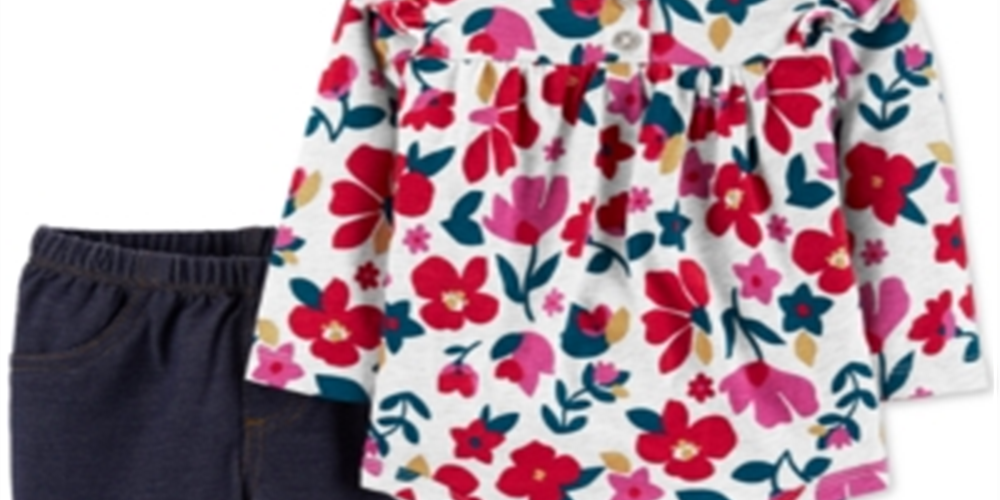 Carter's Girl's Infant Floral Ruffle Bodysuit Pocket Pants Pink Size 9MOS