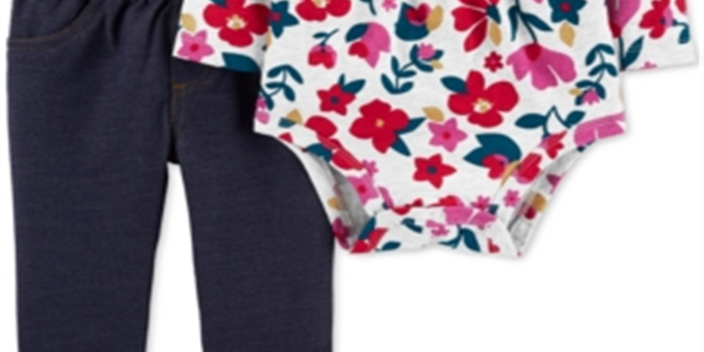 Carter's Girl's Infant Floral Ruffle Bodysuit Pocket Pants Pink Size 9MOS