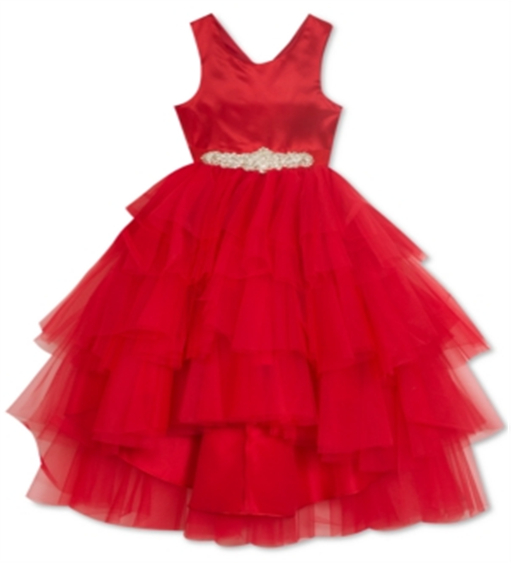 Rare Editions Big Girl's Embellished Tiered Gown Red Size 10