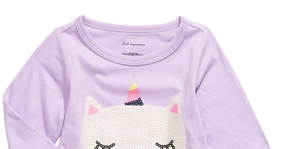 First Impressions Kid's Baby Girls Cotton Caticorn Peplum Hem T-Shirt Purple Size 6-9