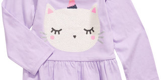 First Impressions Kid's Baby Girls Cotton Caticorn Peplum Hem T-Shirt Purple Size 6-9