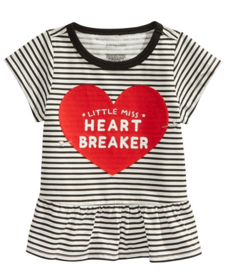 First Impressions Kid's Baby Girls Striped Heartbreaker Print Cotton T-Shirt White Size 3-6