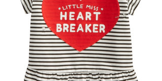 First Impressions Kid's Baby Girls Striped Heartbreaker Print Cotton T-Shirt White Size 3-6