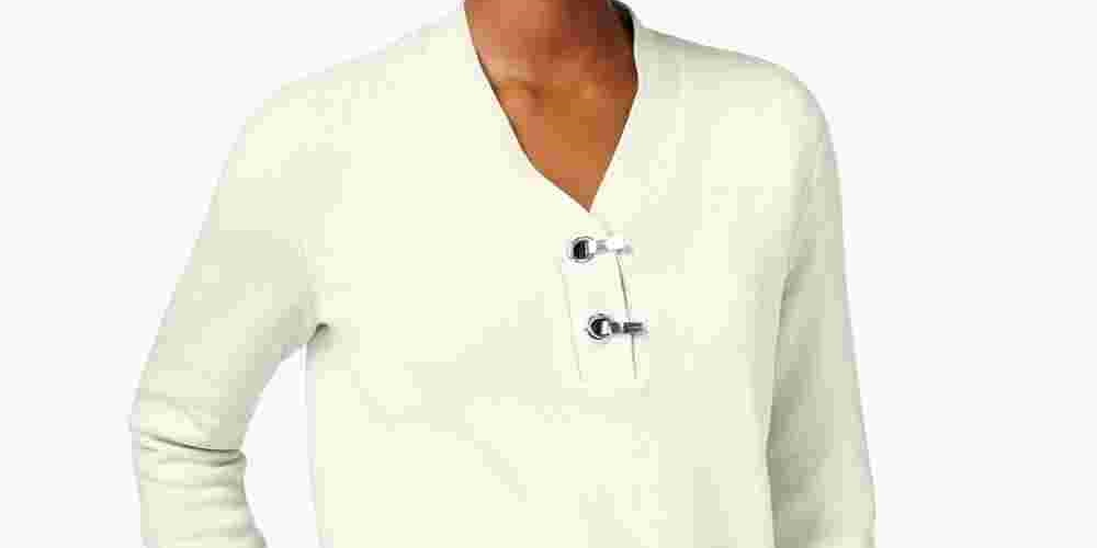 Karen Scott Women's Embellished Long Sleeve V Neck Sweater White Size X-Large