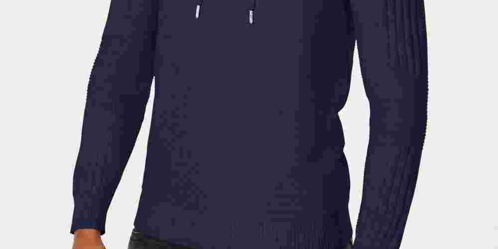 INC International Concepts Men's Long Sleeve Classic Fit Draw String Sweater Blue Size X-Small