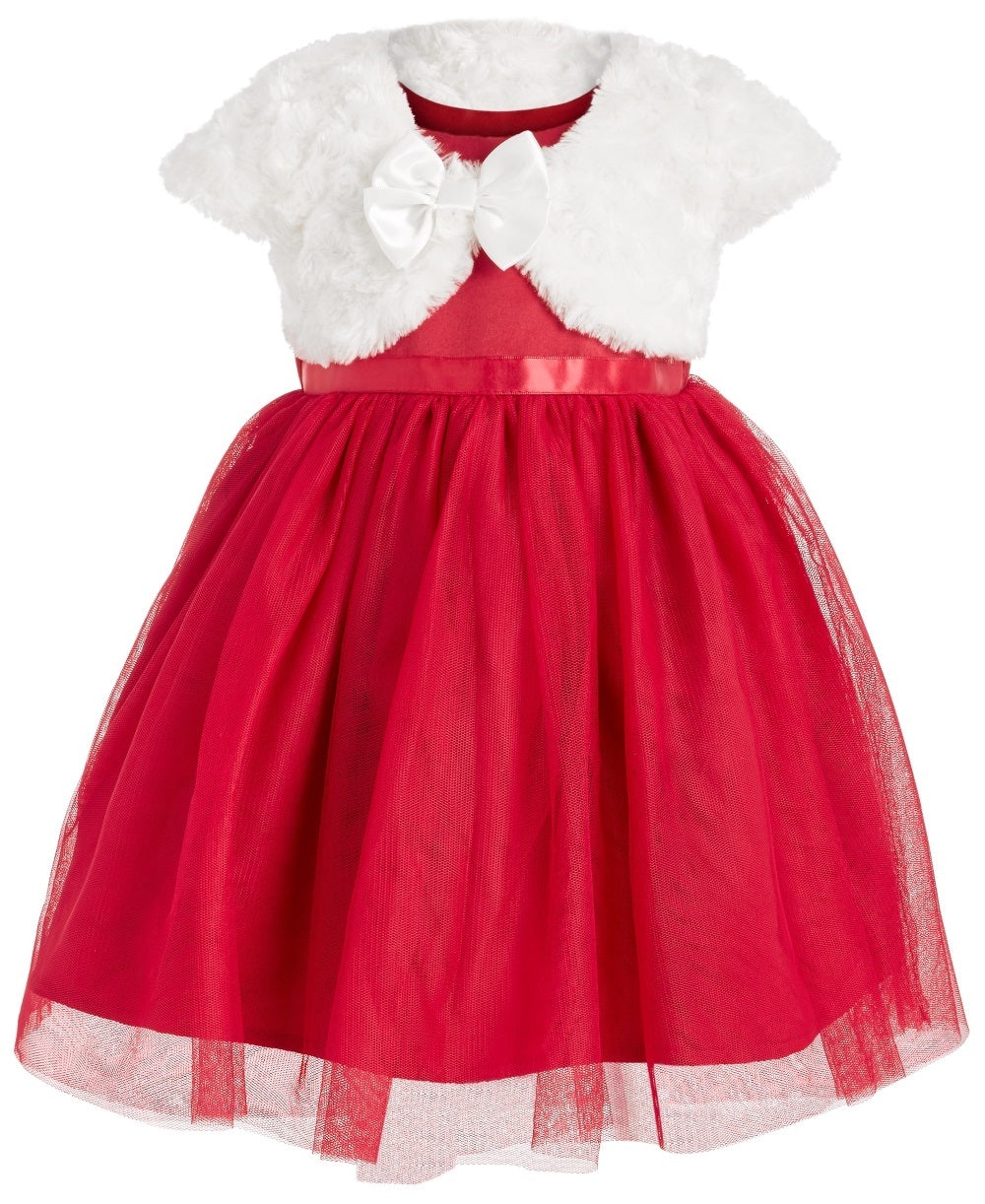 Blueberi Boulevard Kid's Baby Girls Faux Fur Shrug & Tulle Dress Set Red Size 3-6