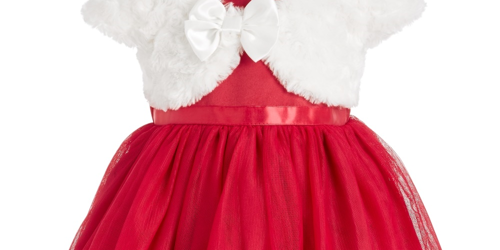 Blueberi Boulevard Kid's Baby Girls Faux Fur Shrug & Tulle Dress Set Red Size 3-6