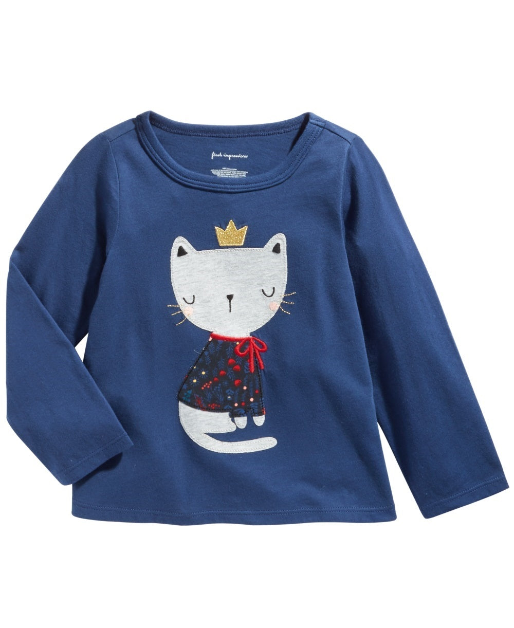 First Impressions Kid's Baby Girls Cotton Cozy Cat T-Shirt Blue Size 24