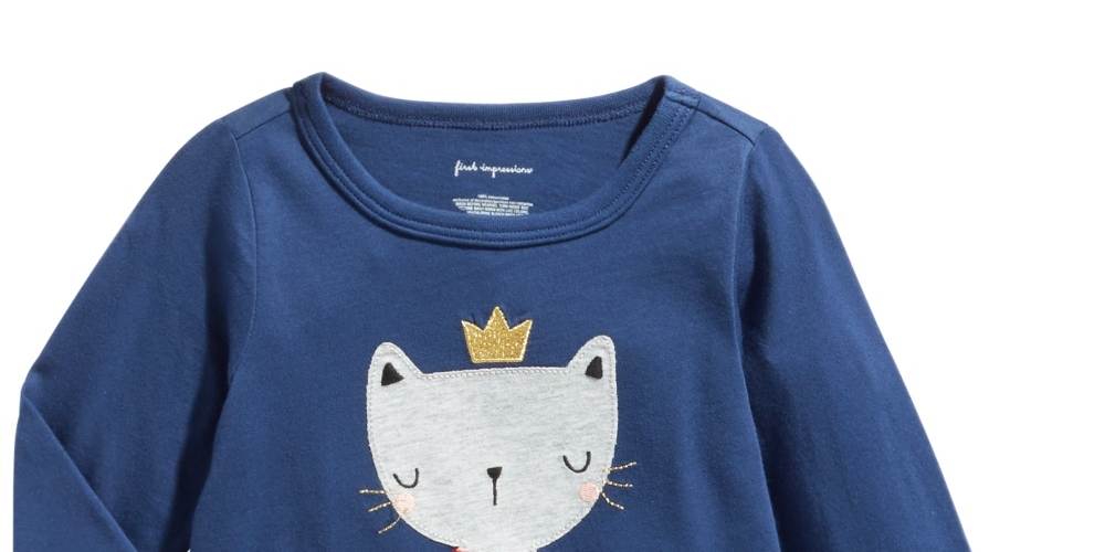 First Impressions Kid's Baby Girls Cotton Cozy Cat T-Shirt Blue Size 24