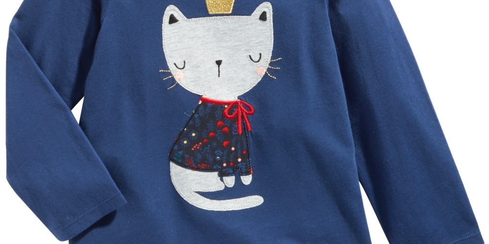 First Impressions Kid's Baby Girls Cotton Cozy Cat T-Shirt Blue Size 24