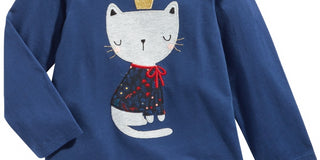 First Impressions Kid's Baby Girls Cotton Cozy Cat T-Shirt Blue Size 24