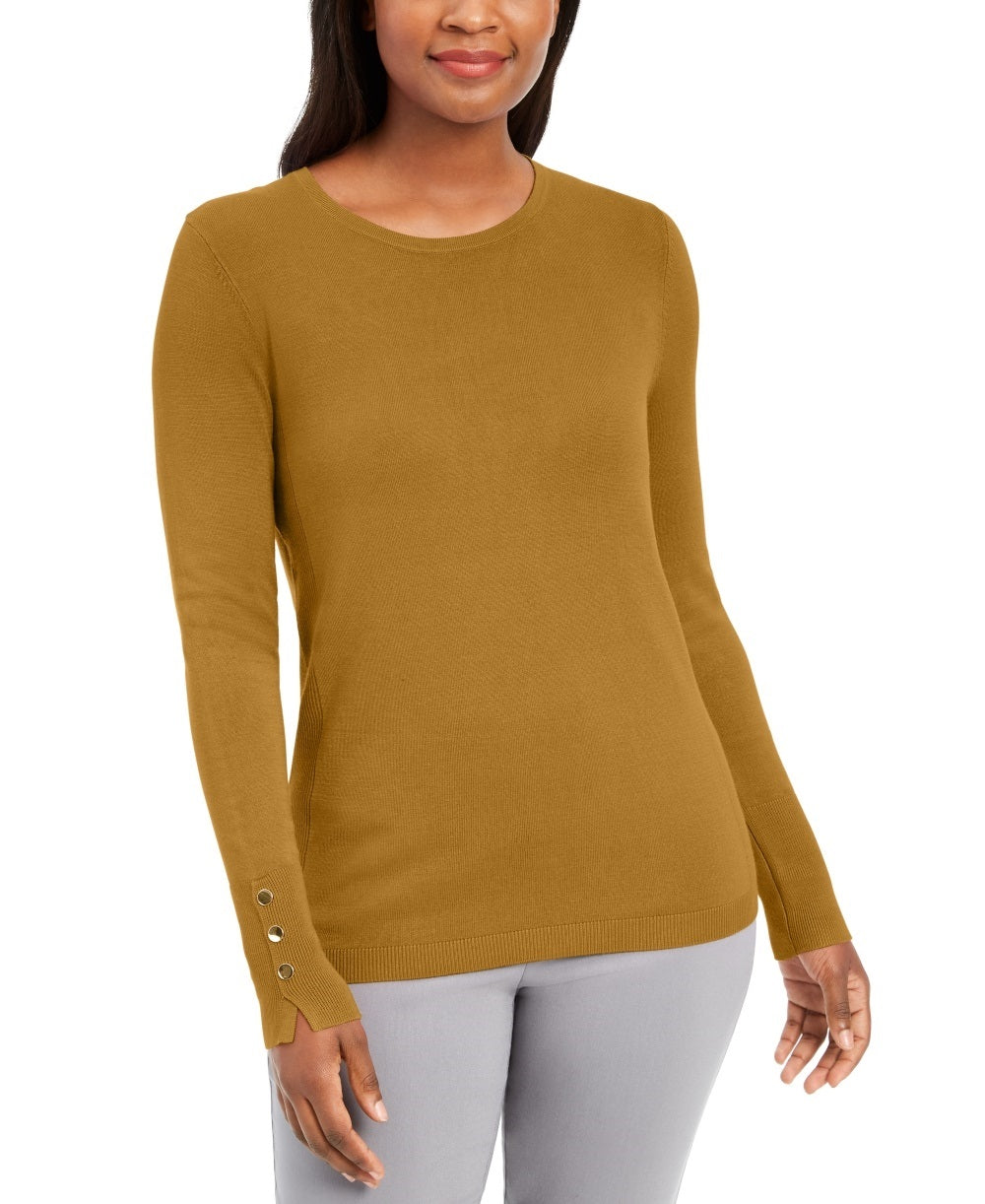 JM Collection Women's Button Cuff Crewneck Sweater Yellow Size X-Large