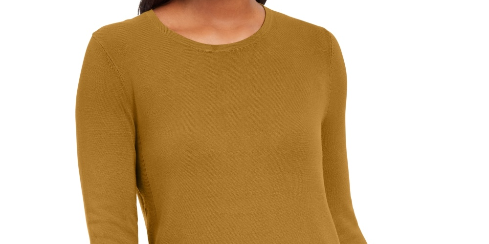 JM Collection Women's Button Cuff Crewneck Sweater Yellow Size X-Large