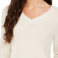 Charter Club Women's Lurex V Neck Sweater White Size Large