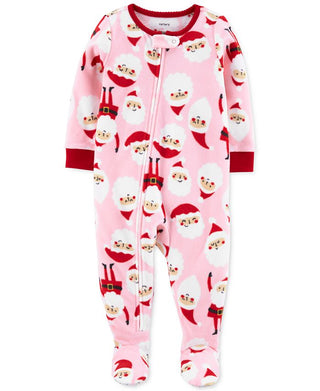 Carter's Girl's Print Santa Fleece Footie Pink Size 5T