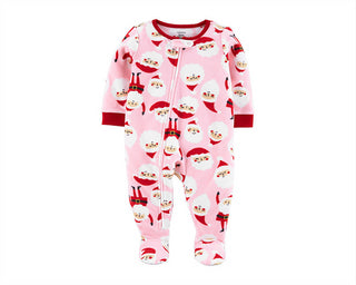 Carter's Girl's Print Santa Fleece Footie Pink Size 5T