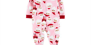 Carter's Girl's Print Santa Fleece Footie Pink Size 5T
