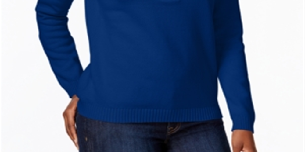 Karen Scott Women's Cotton Toggle Henley Sweater Blue Size Petite S