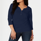 Karen Scott Women's Cotton Henley Shirt Navy Size Petite S/M