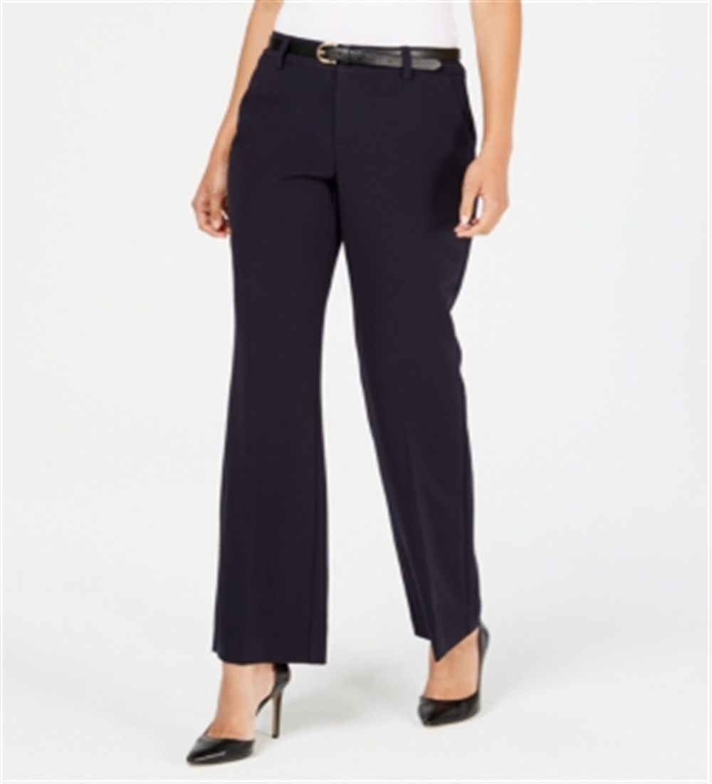 Charter Club Women's Belted Tummy Control Trousers Blue Size 16