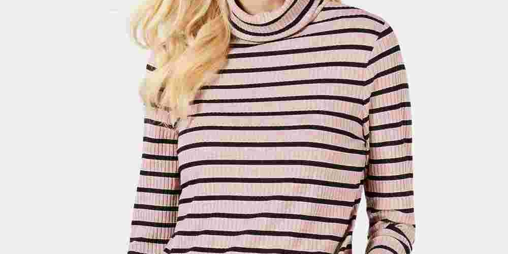 Charter Club Women's Striped Long Sleeve Turtle Neck Top Pink Size Petite X-Large