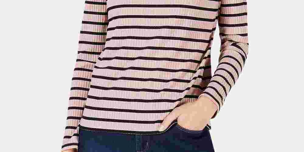 Charter Club Women's Striped Long Sleeve Turtle Neck Top Pink Size Petite X-Large